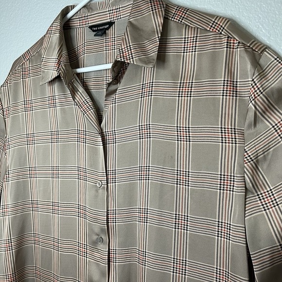 The Limited Polyester Long Sleeve Button Up Women's Plaid Tan Blouse Size L - Picture 2 of 10